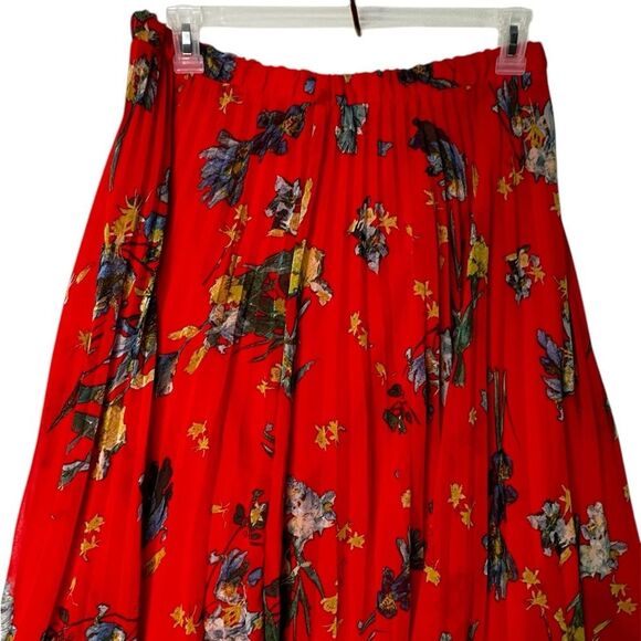 Vince Camuto Red Floral Pleated Maxi Skirt Large Whimsy Feminine - Picture 5 of 7